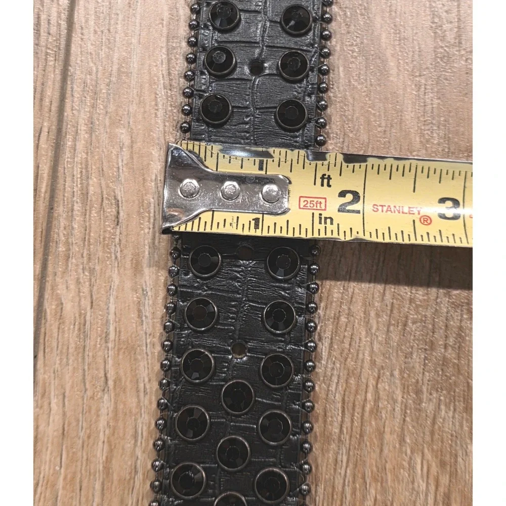 Western Black‎ Rhinestone Belt Genuine Leather XL Croc Embossed Cowboy Punk